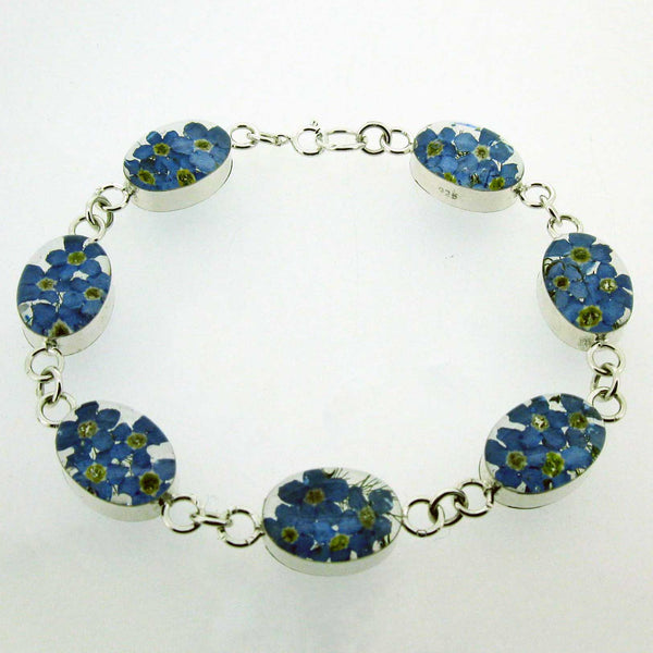 Sterling silver bracelet with real forget-me-not flowers