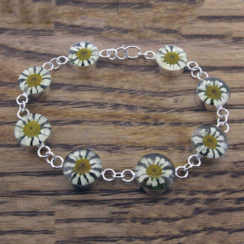 Circle Daisy Silver Flower Bracelet 