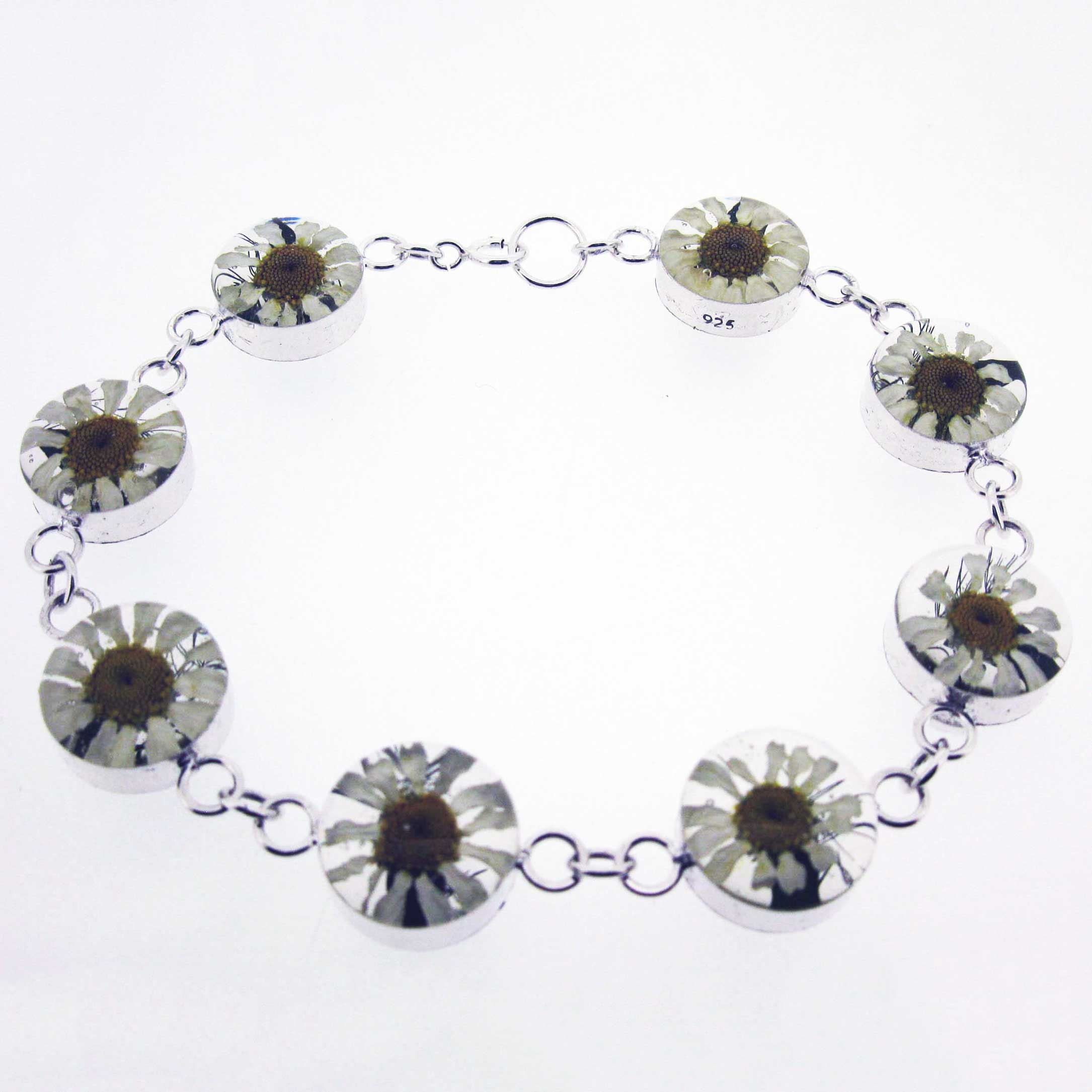 Real pressed daisies silver bracelet