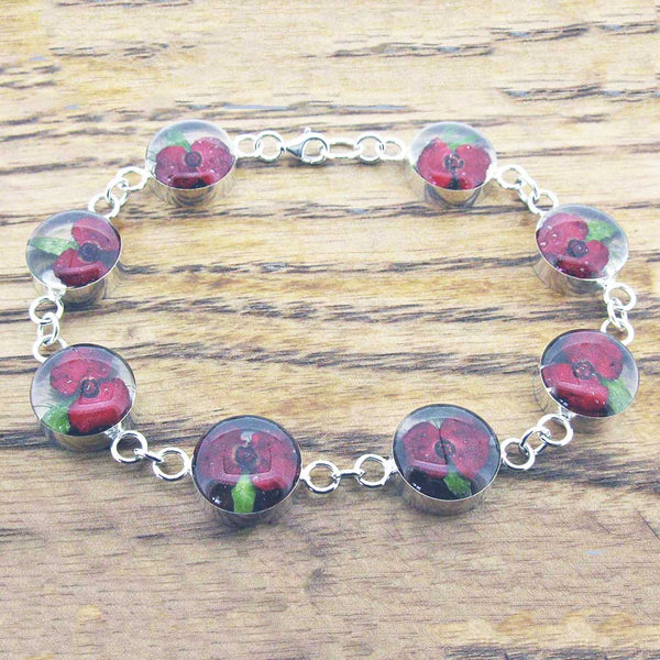 Circle Poppy Silver Flower Bracelet 