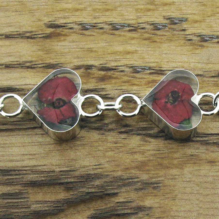 Poppy heart handmade flower bracelet