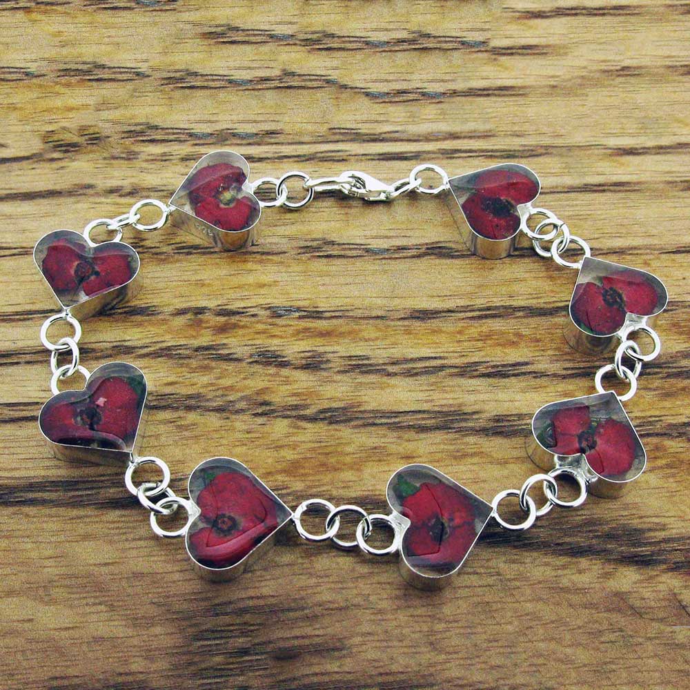 Heart Poppy Silver Flower Bracelet (60) Secondary image