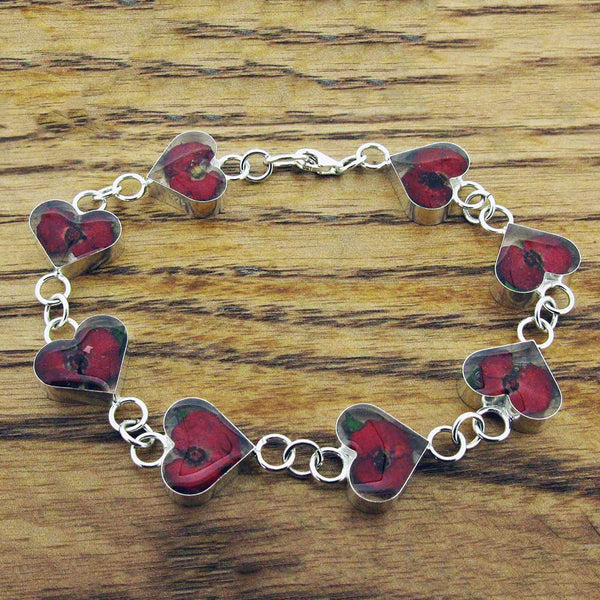 Sterling silver bracelet with real poppies