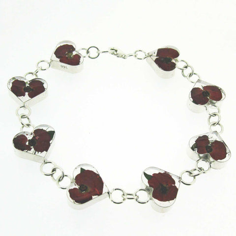 Handmade silver chain bracelet with red flowers