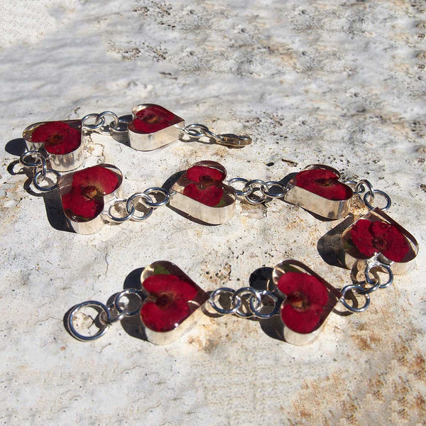 Heart Poppy Silver Flower Bracelet