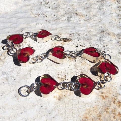 Heart Poppy Silver Flower Bracelet