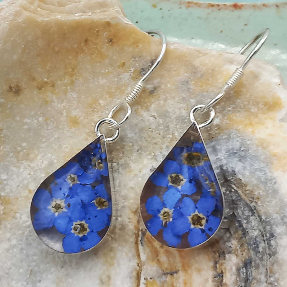 Teardrop Forget-me-not Silver Flower Earrings