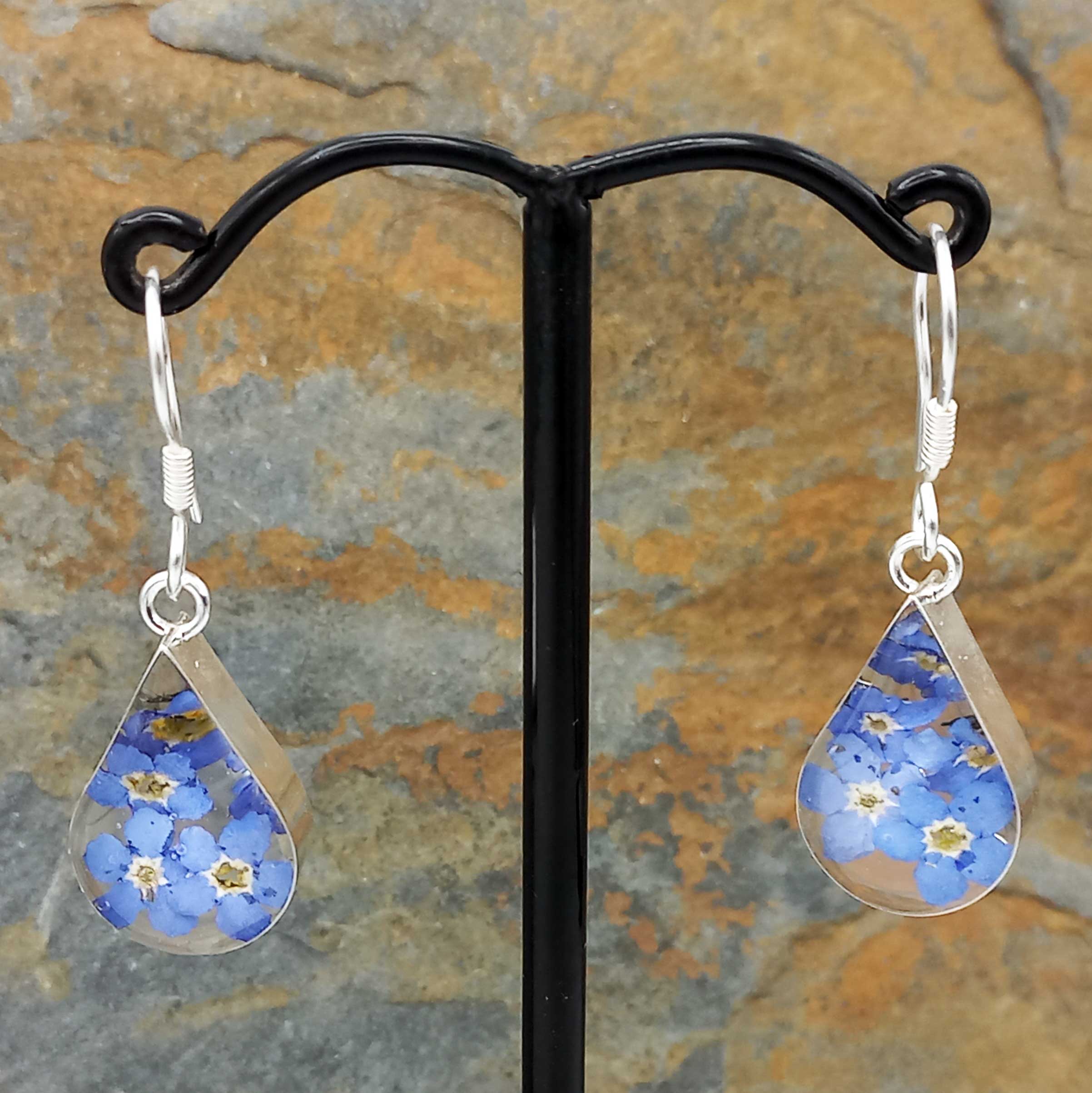 Teardrop Forget-me-not Silver Flower Earrings (29) Secondary image