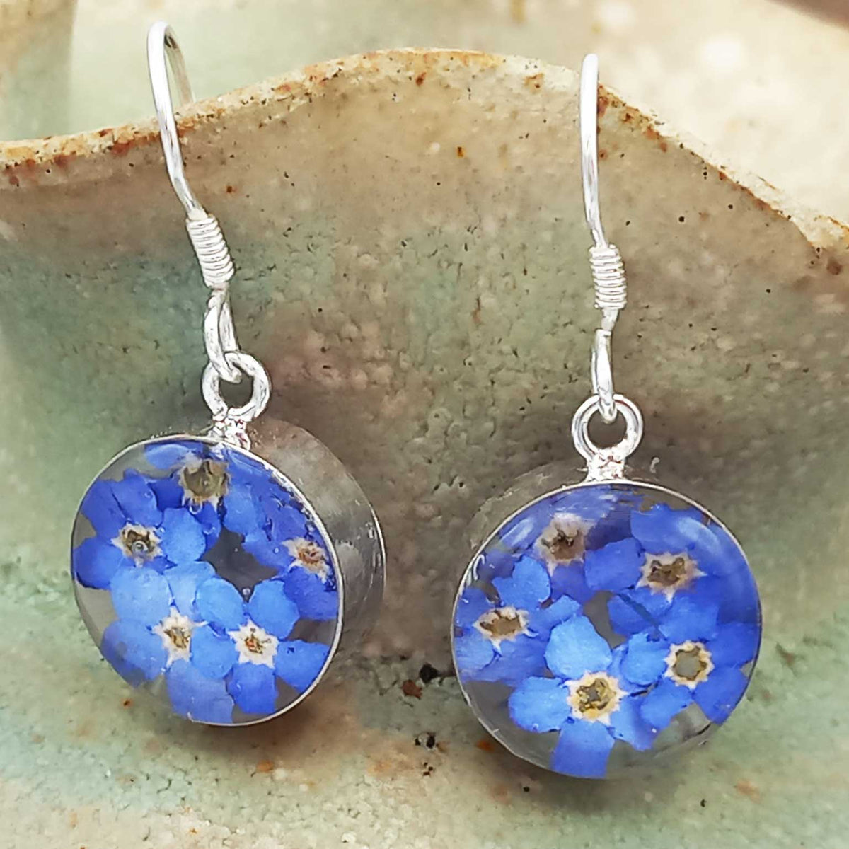 Circle Forget-me-not Silver Flower Earrings Main image