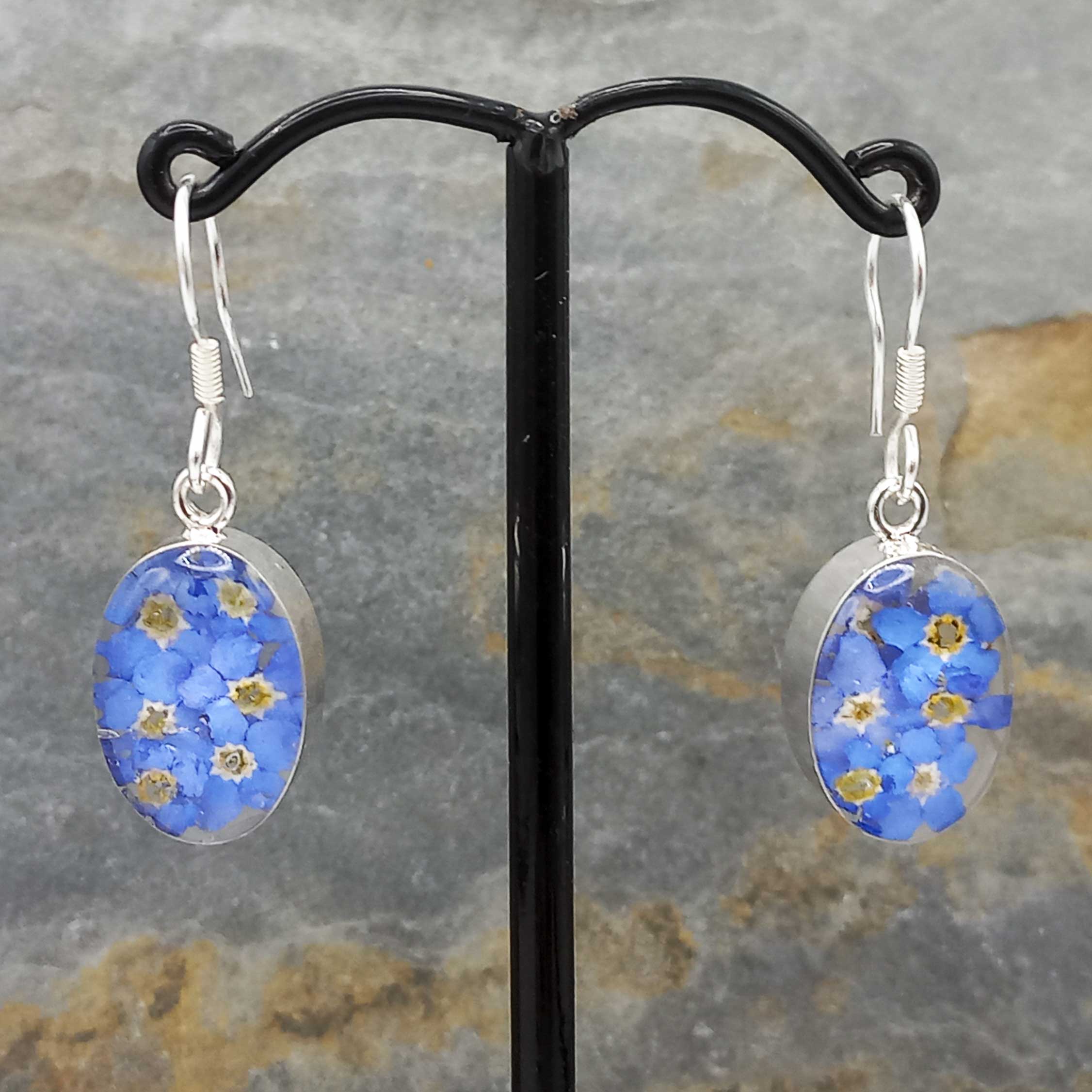 Oval Forget-me-not Silver Flower Earrings (57) Secondary image