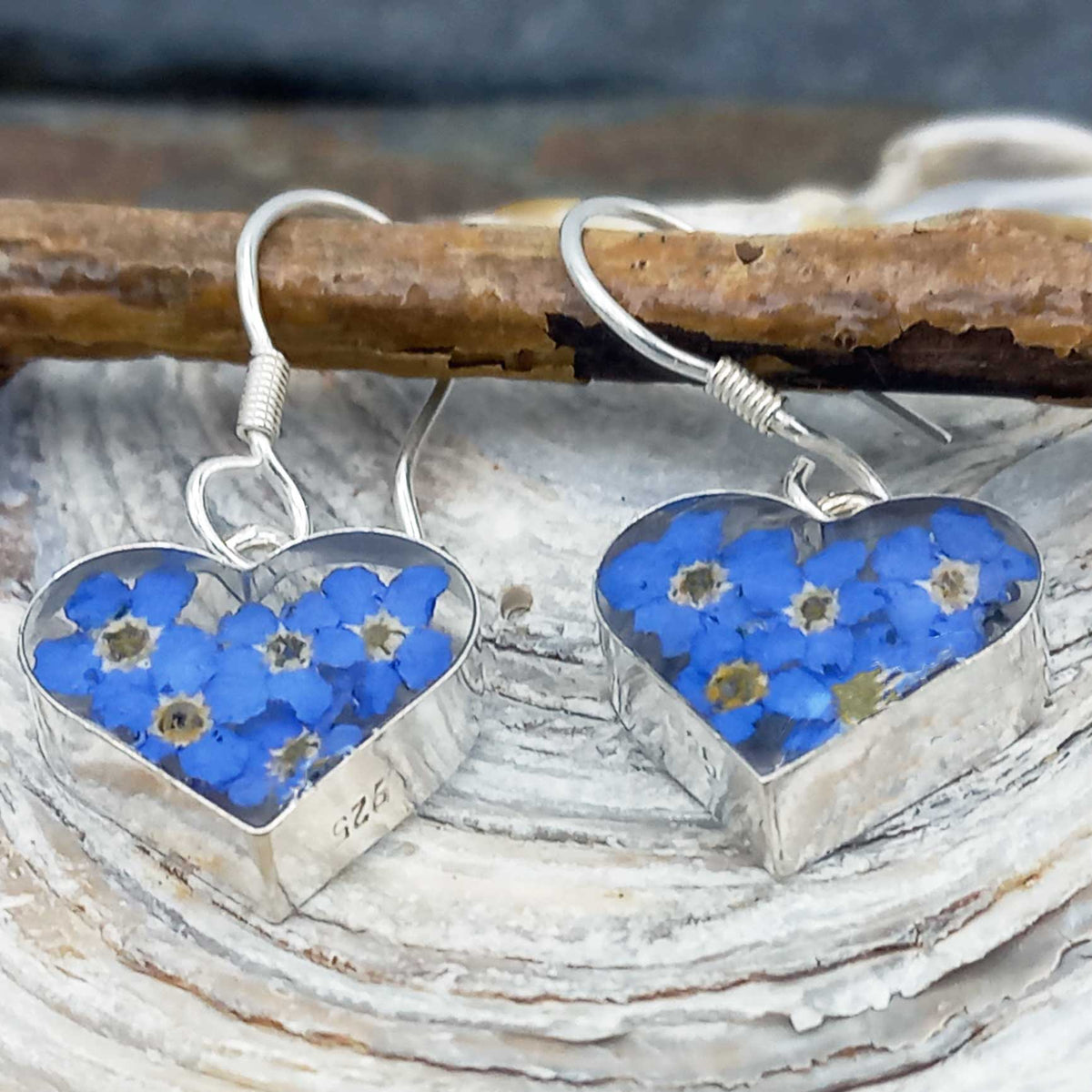 Heart Forget-me-not Silver Flower Earrings Main image