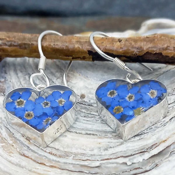 Heart Forget-me-not Silver Flower Earrings