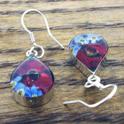 Teadrop real pressed flower earrings