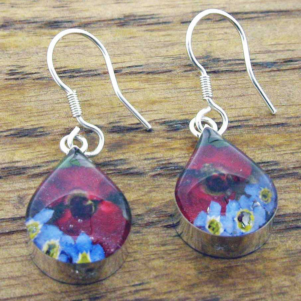 Teardrop Silver Flower Earrings