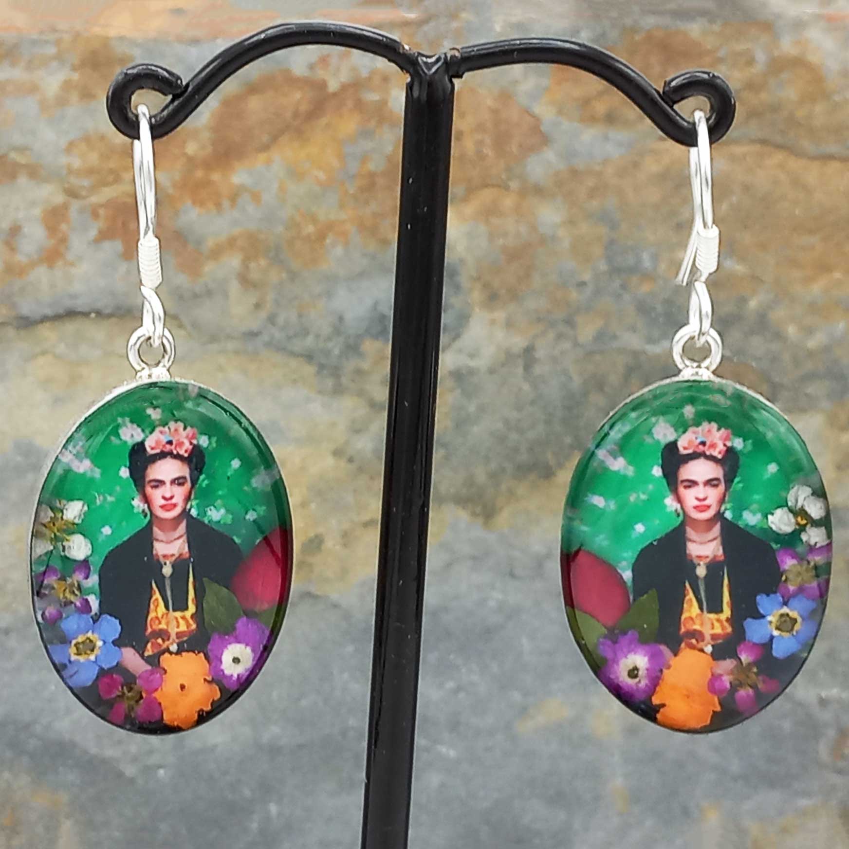 Frida Kahlo with Roses Silver Earrings (07) Secondary image