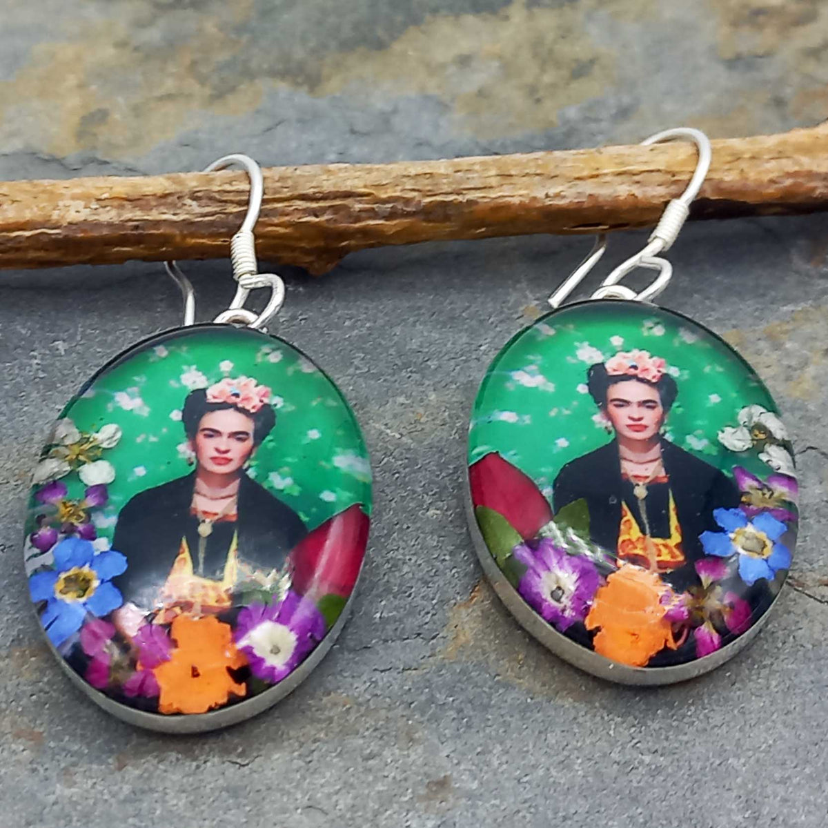 Frida Kahlo with Roses Silver Earrings Main image