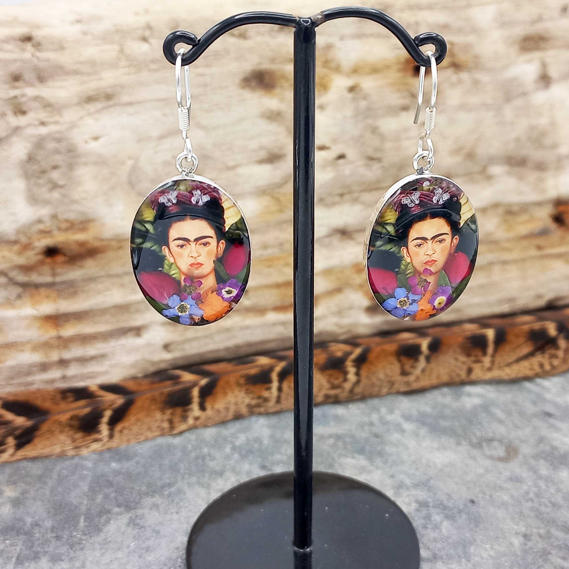 Frida Kahlo with Flowers Silver Earrings (08) Secondary image
