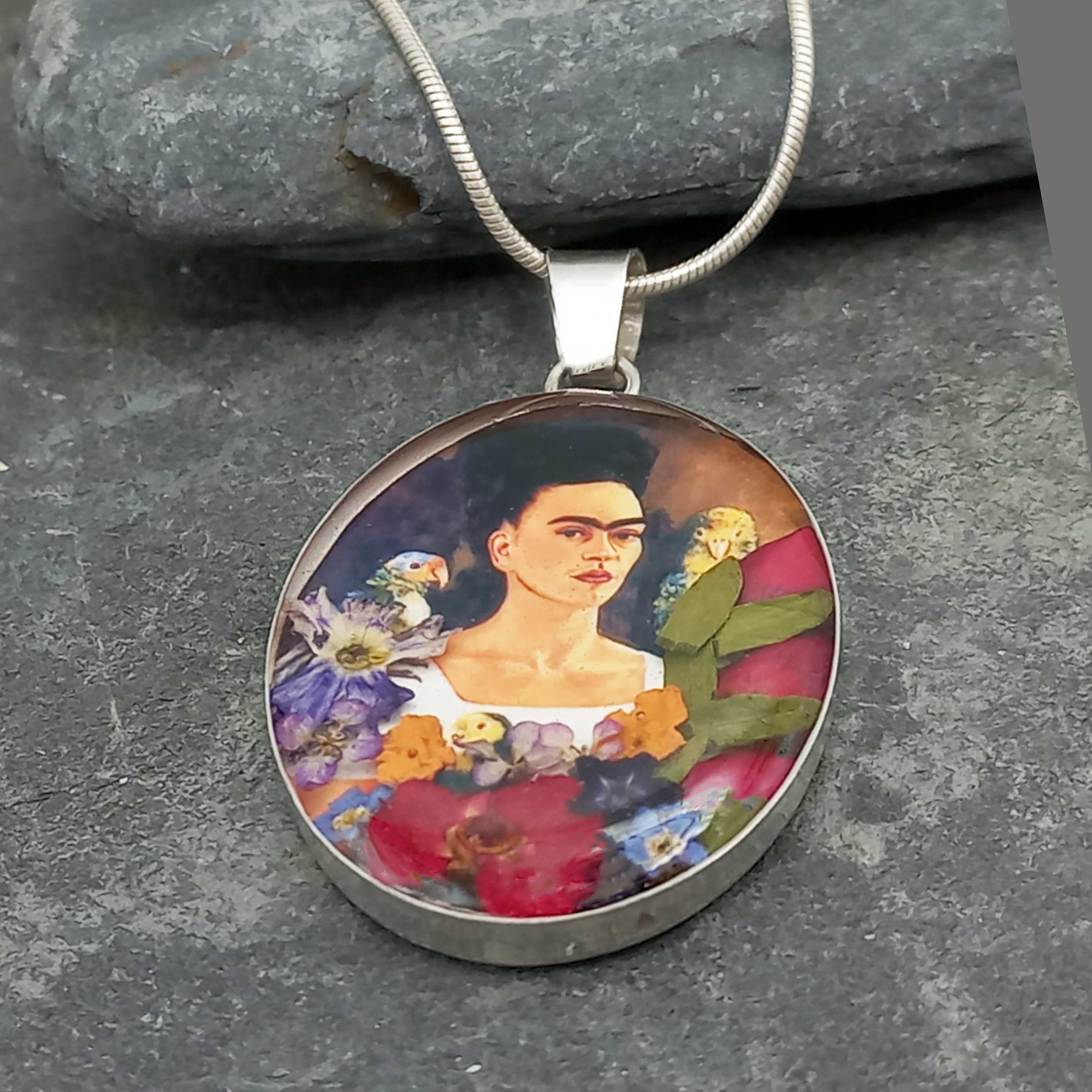 Handmade unusual Frida silver pendant