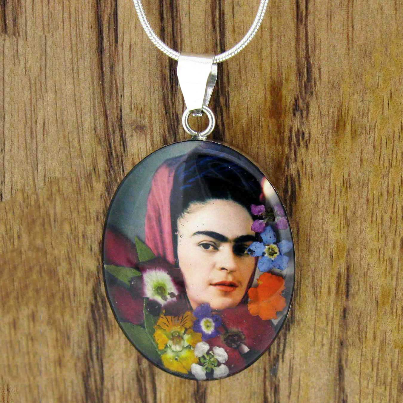 Frida Kahlo handmade Mexican silver pendant