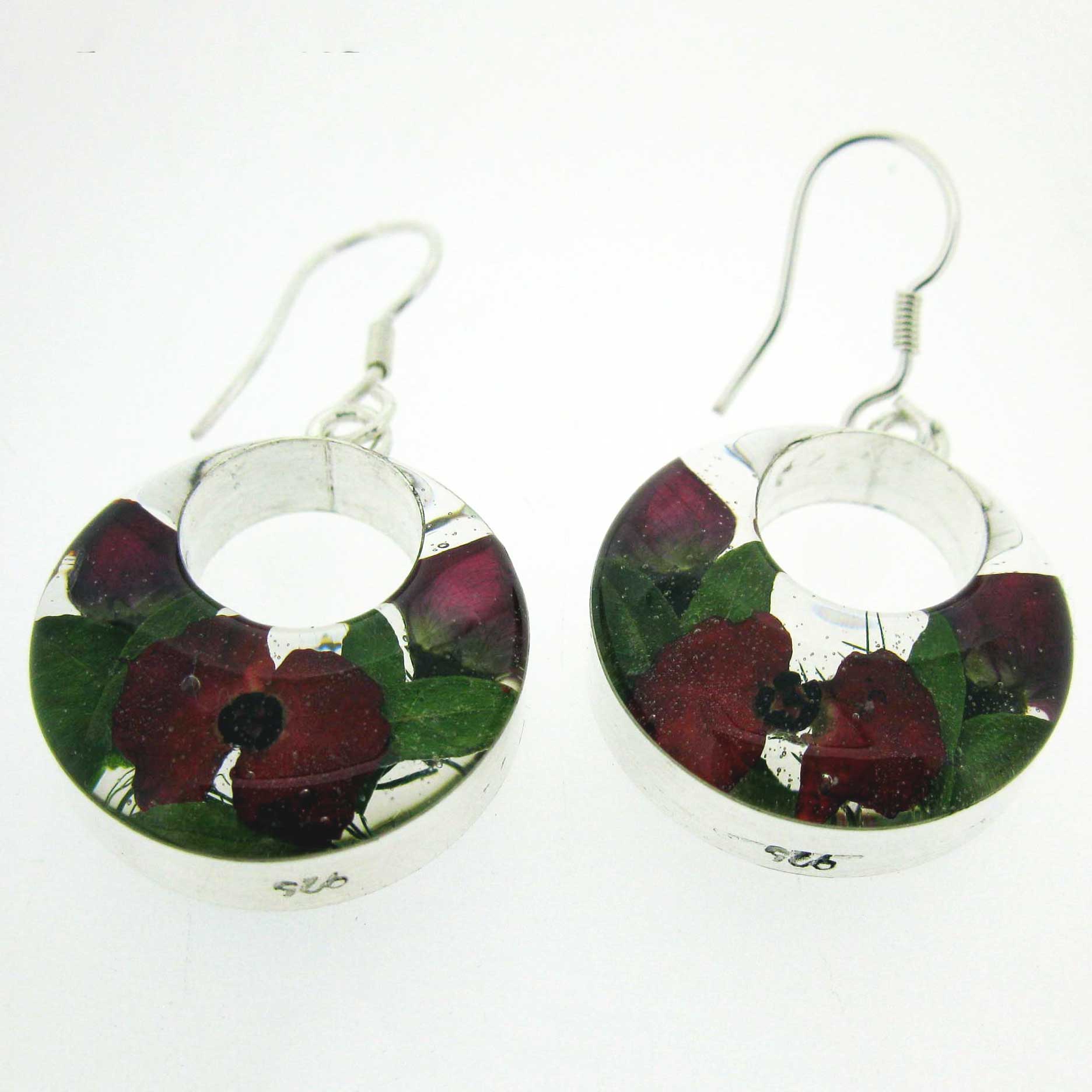 Poppy rosebud handmade silver earrings