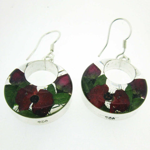 Poppy rosebud handmade silver earrings