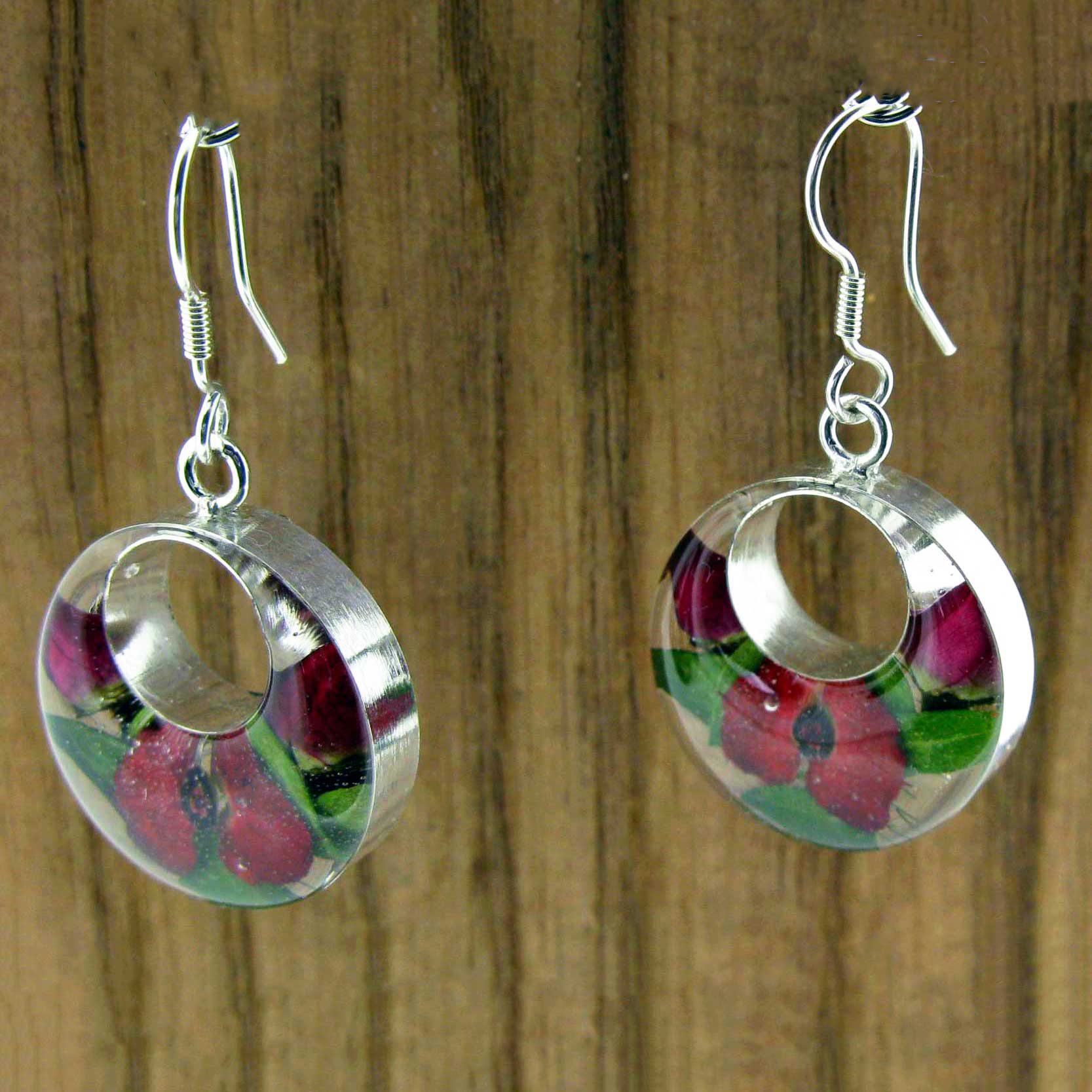 Circle Poppy & Rose Silver Flower Hoop Earrings (02) Secondary image
