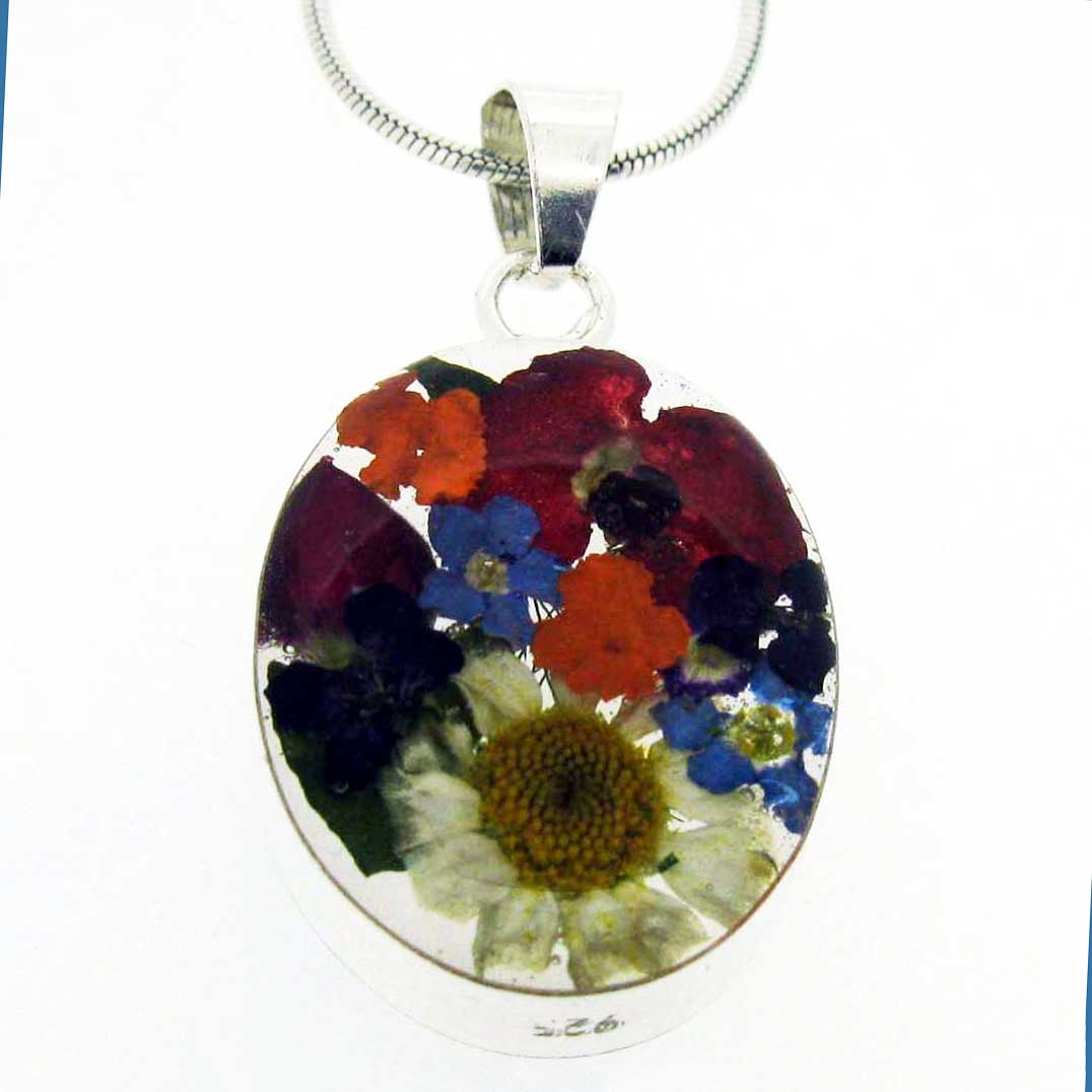 Oval Silver Flower Pendant (Small) (44) Secondary image
