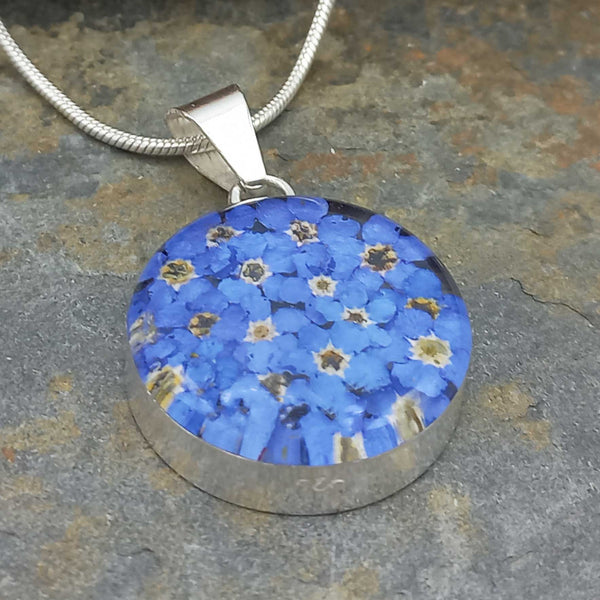Handmade Forget-me-not silver pendant
