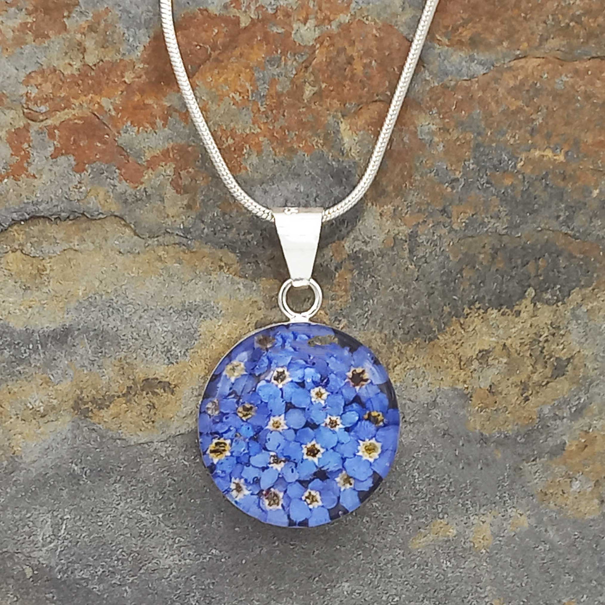 Real Forget-me-not Silver Flower Pendant