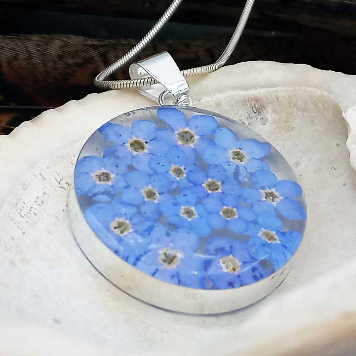 Circle Forget-me-not Silver Flower Pendant (Large) (196) Secondary image