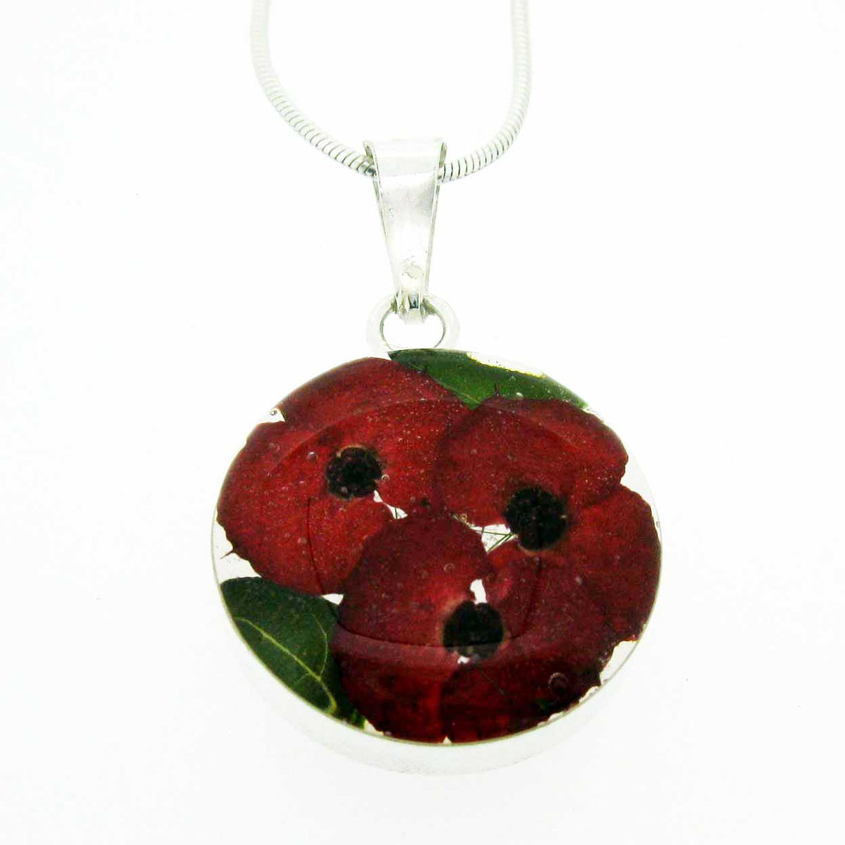 Sterling silver handmade poppy pendant
