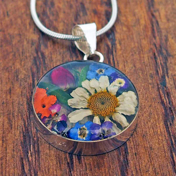 Circle Silver Flower Pendant