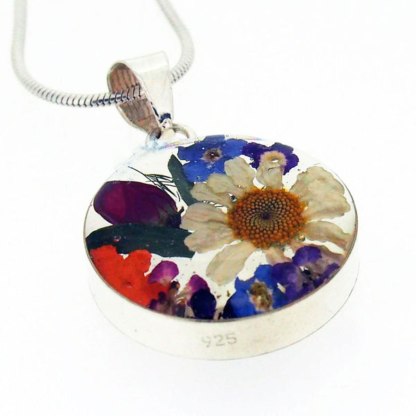 Handmade silver real pressed flower pendant