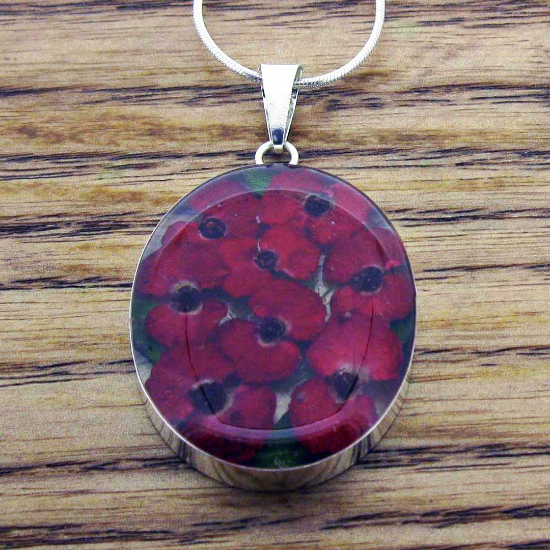 Deep red Poppy silver necklace