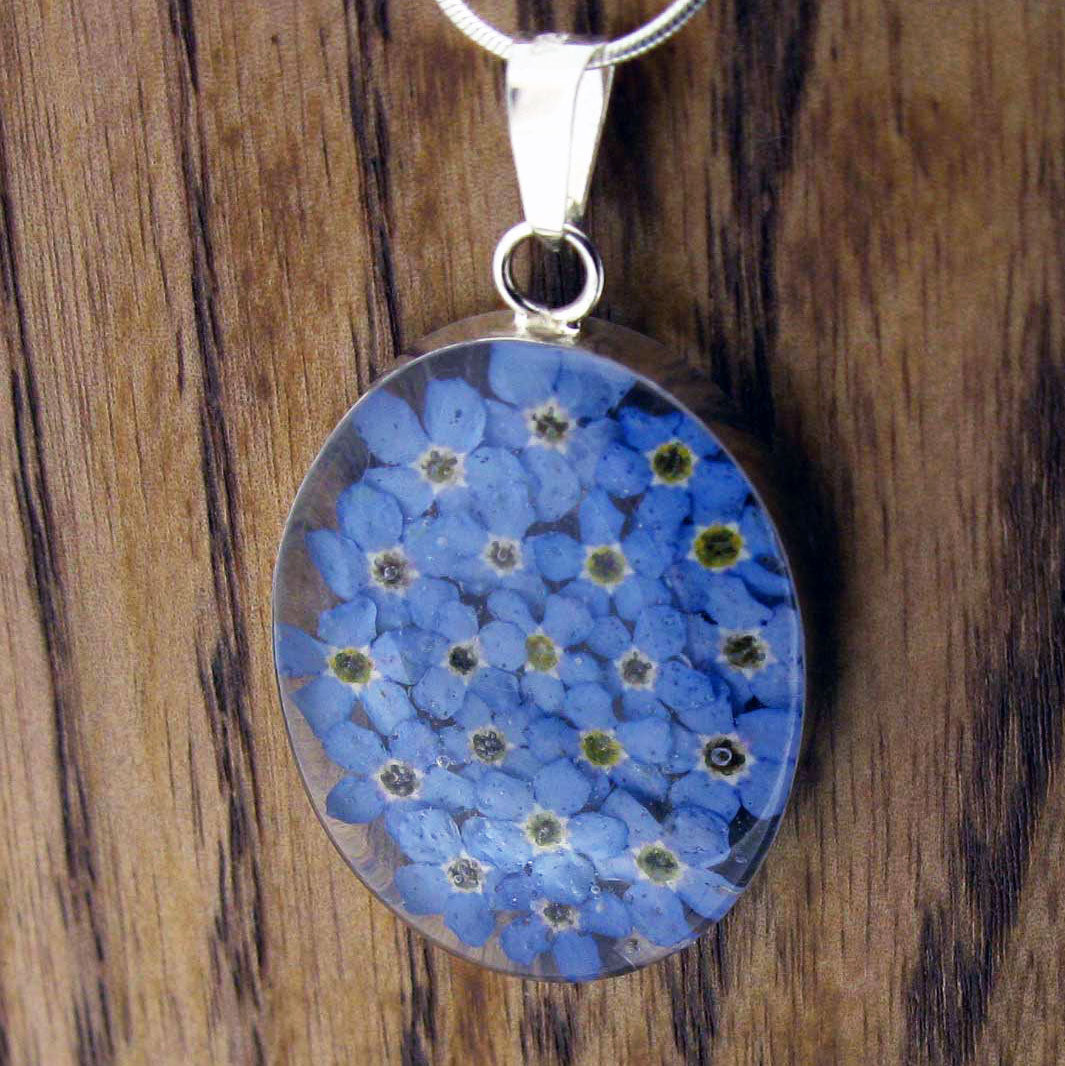 real Forget-me-not flower pendant