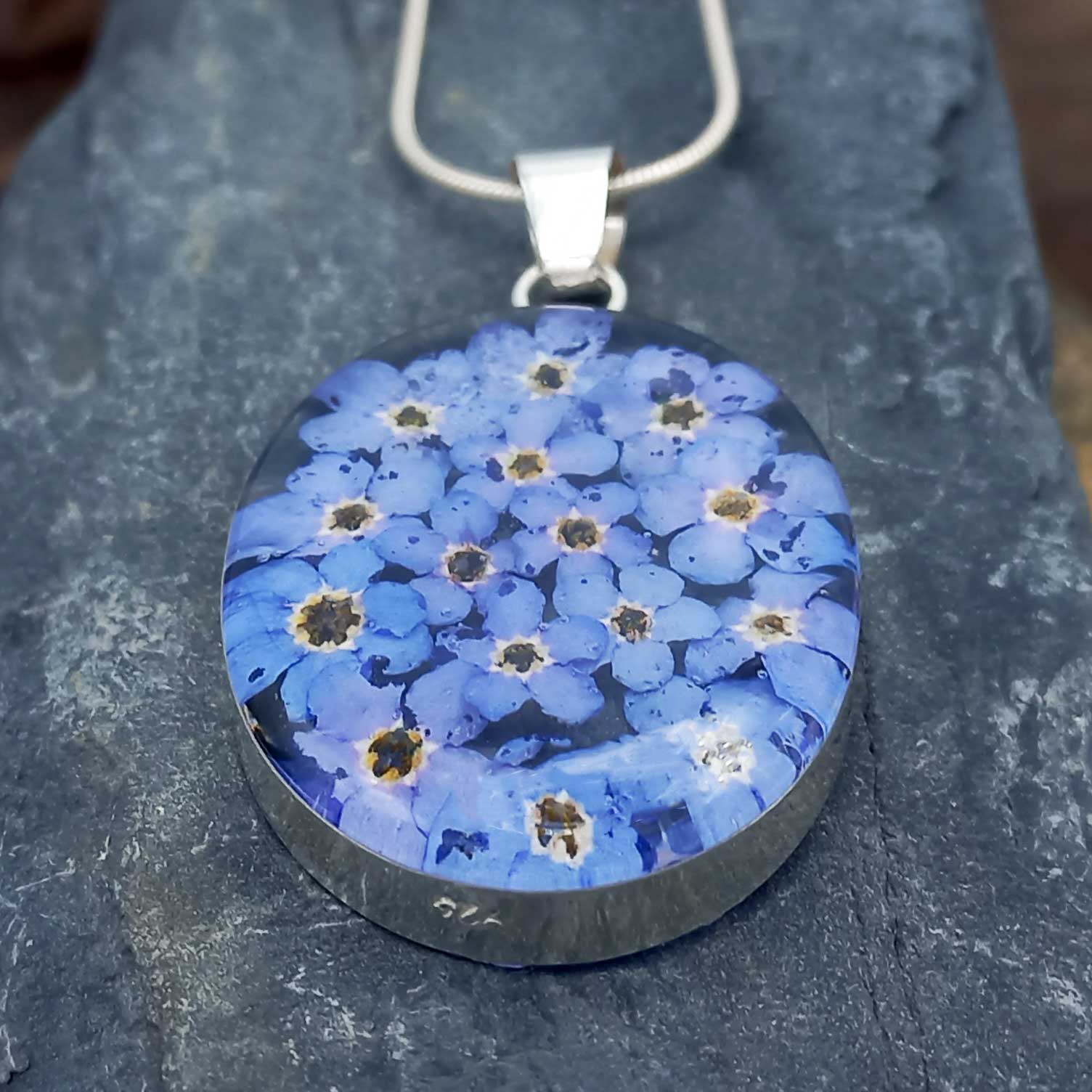 Handmade sterling silver Forget-me-not pendant