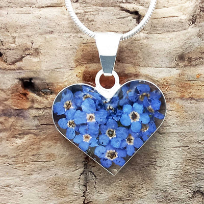 Heart Forget-me-not Silver Flower Pendant (Small) (256)