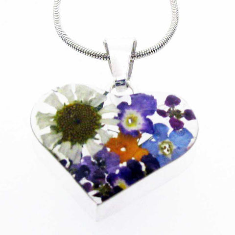 Real pressed flowers silver necklace