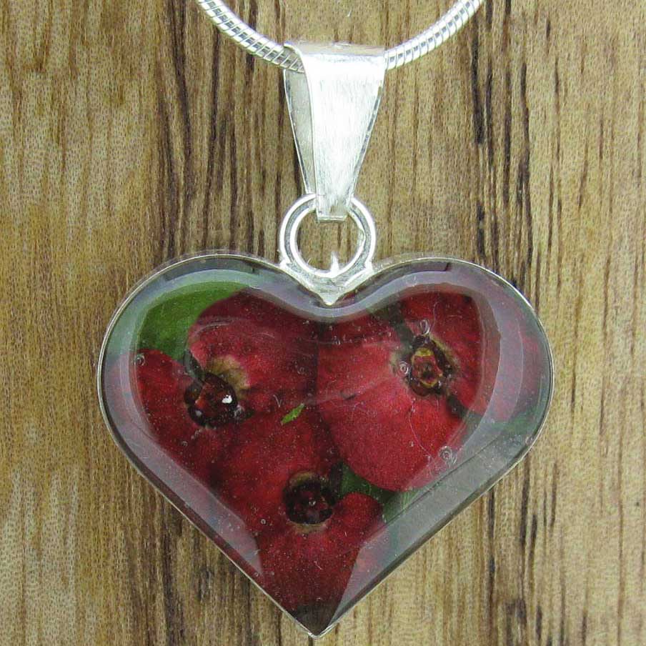 Realpressed poppy heart pendant