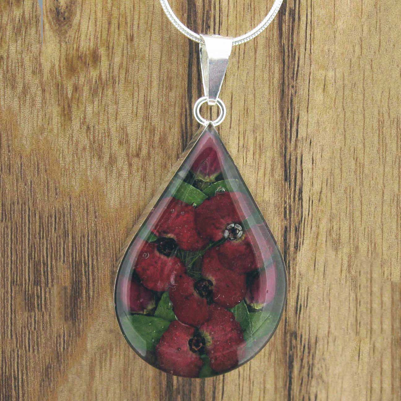 Teardrop Poppy and Rose Silver Flower Pendant (Large) (295) Secondary image