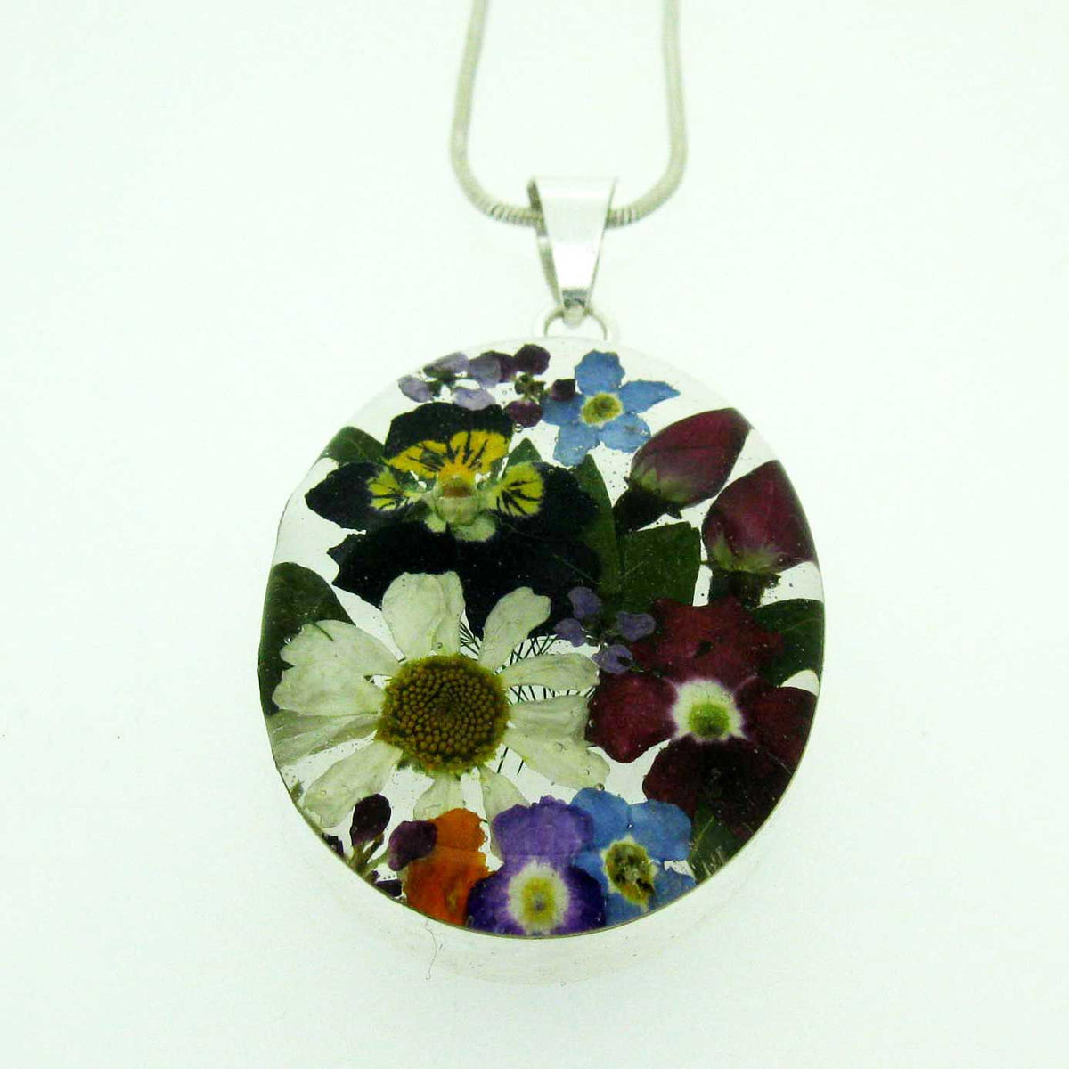 Sterling silver pressed flowers large pendant