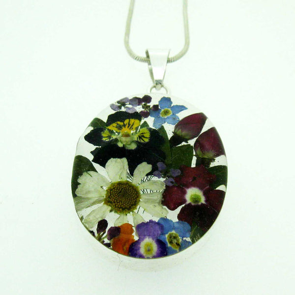 Sterling silver pressed flowers large pendant