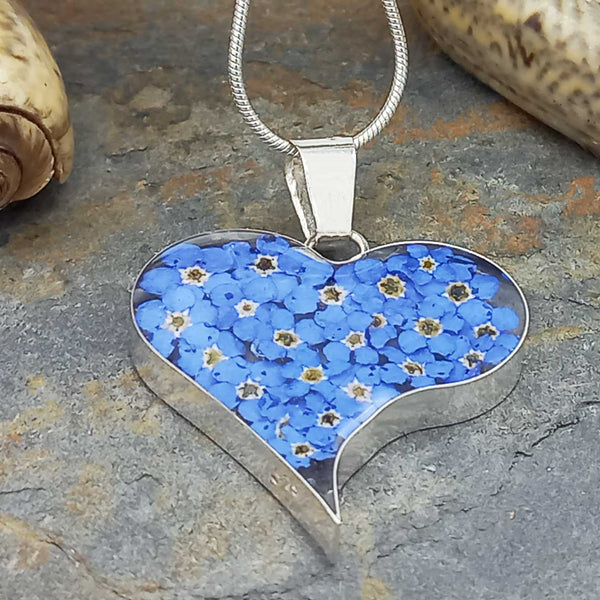 Forgot-me-not heart necklace
