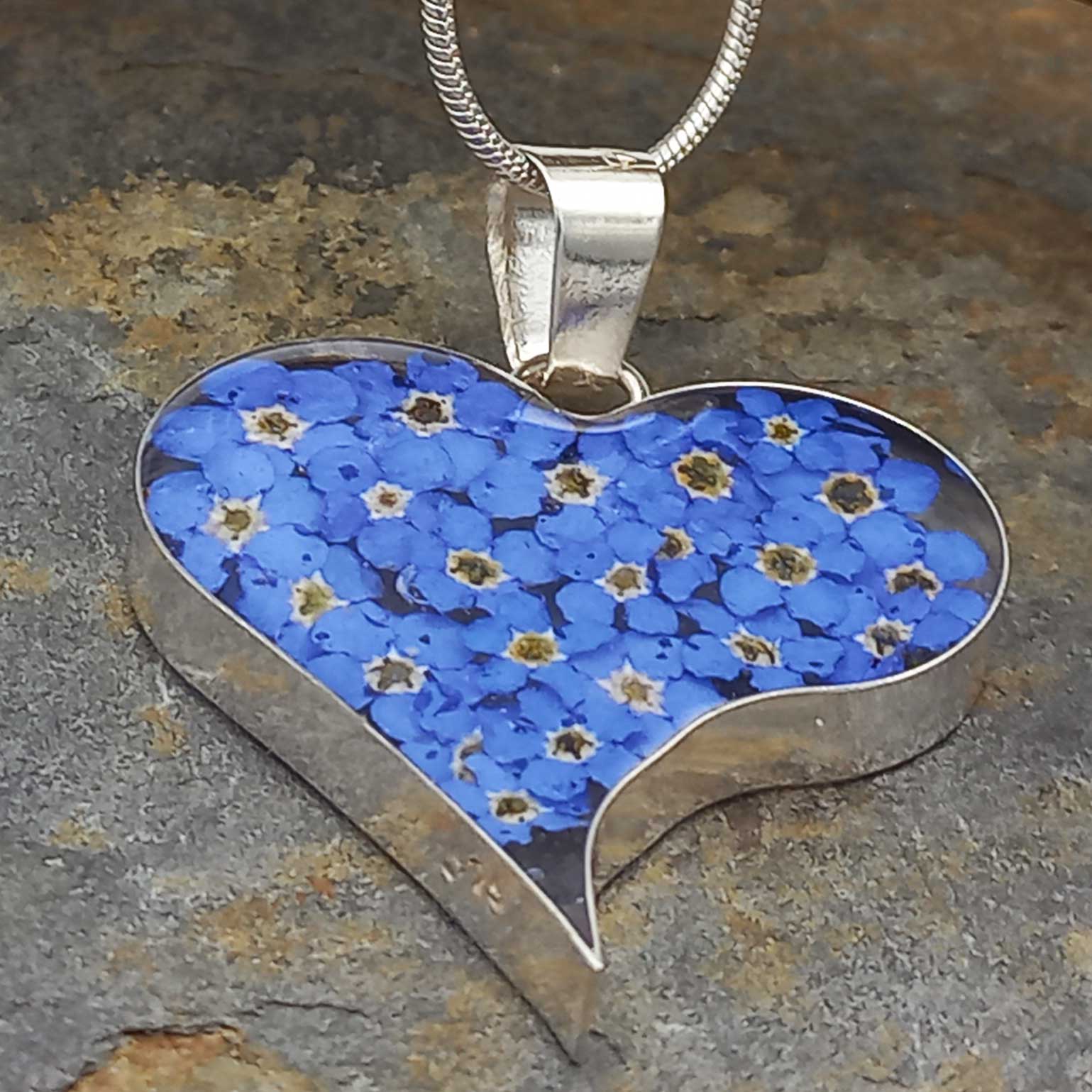 Heart Forget-me-not Silver Flower Pendant (Large) (304) Secondary image