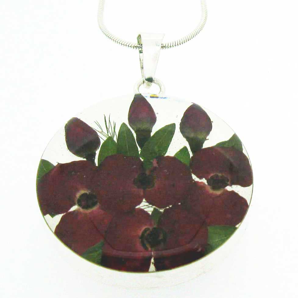 Real poppies Rosebuds handmade silver pendant