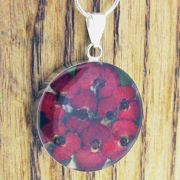 Real pressed poppies large silver pendant