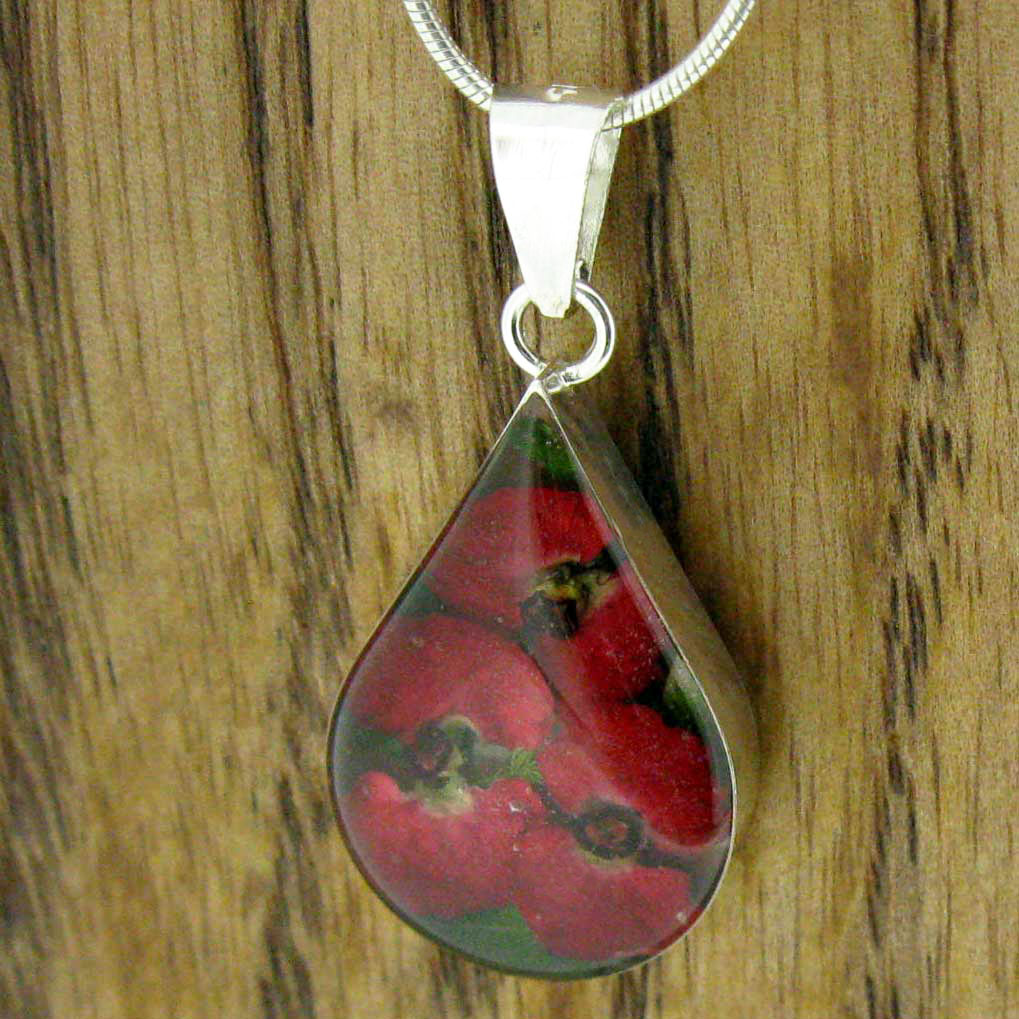 Teardrop Poppy Silver Flower Pendant Main image