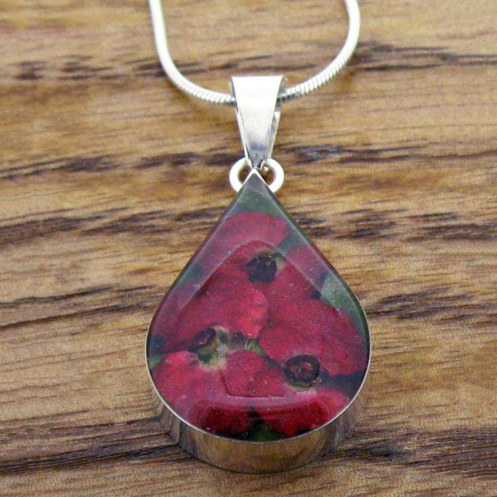 Teardrop Poppy Silver Flower Pendant (Small) (313) Secondary image