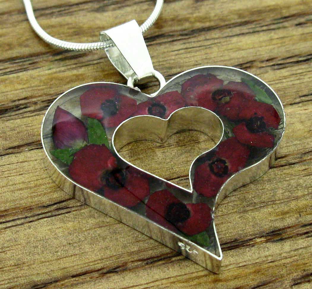 Poppy silver handmade flower pendant