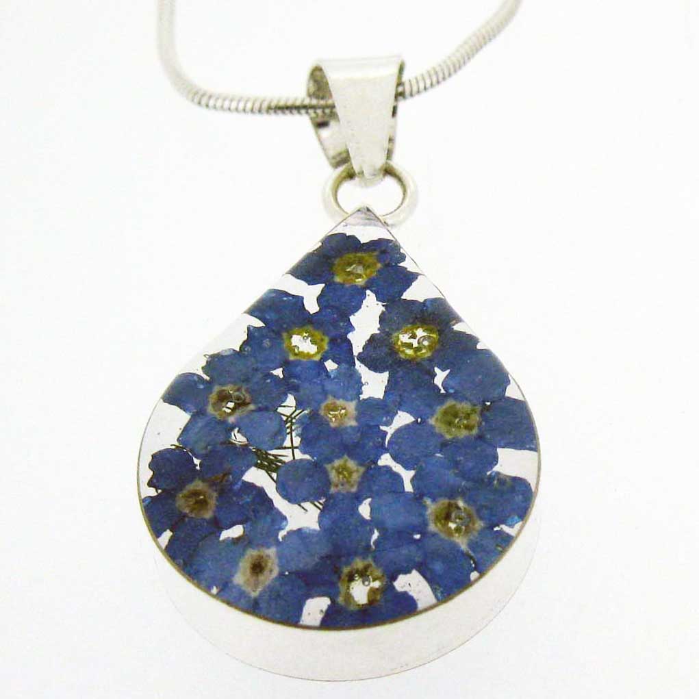 Teardrop Forget-me-not Silver Flower Pendant (Small) (315) Secondary image
